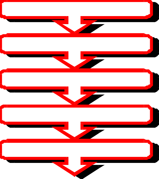 The image shows a red arrow pointing upwards with four white arrows below it forming an X shape against a black background.