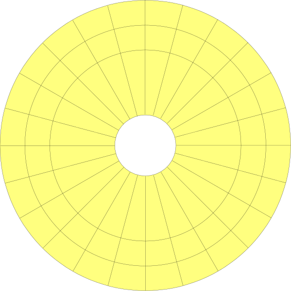 The image shows two circular patterns with a yellow center on top of each other against a black background; there is no text present in this clip-art illustration.