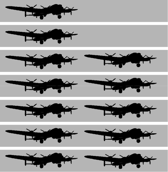The image shows a collection of fighter jets lined up on an aircraft carrier deck with numbers indicating their positions from 1 to 9 in each row. There is no text present within this small clip-art image, and it does not depict any people or animals. It focuses solely on the arrangement of military equipment: nine identical jet fighters parked side by side against a gray background that resembles an aircraft carrier deck with grid lines indicating their positions from 1 to 9 in each row. The setting is fictional as there are no real-world identifiable landmarks or features,