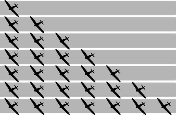 The black and white illustration shows a pattern of airplanes flying across an expanse with lines representing flight paths.