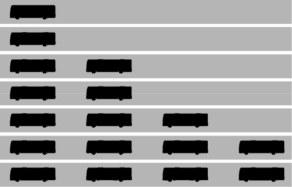 The image shows a black and white diagram of train tracks with multiple trains on them at different positions along their length.