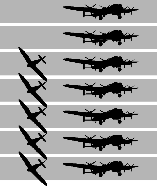 The black and white illustration shows a row of airplanes lined up on what appears to be an airport runway with silhouettes representing different types of aircraft including fighter jets and bombers.