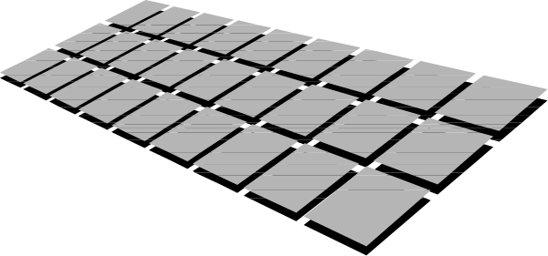 The image shows a black and white puzzle piece pattern on an object that appears to be furniture with multiple compartments or shelves in various sizes arranged across it.