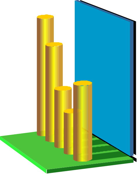 The image shows a graph with vertical bars of varying heights representing data points on an xy axis against a blue background; there is no text present in this clip-art graphic.