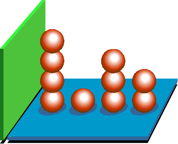The image shows a graph with red spheres on top of blue rectangles against a green background, indicating some sort of data representation in an educational context.