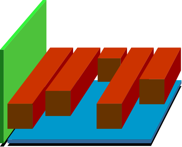 The image shows a colorful abstract design with geometric shapes resembling blocks of various sizes arranged vertically against different colored backgrounds; it appears to be an illustration rather than photographic content.