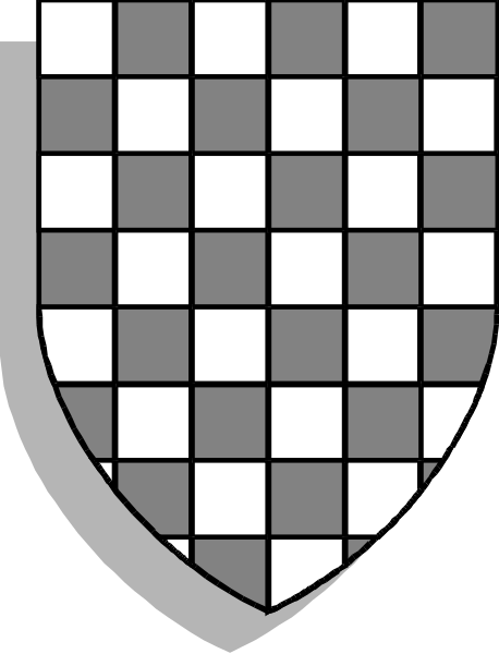 The image shows a shield with black squares on it against a white background.