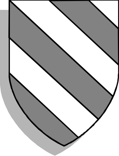 The image shows a coat of arms with heraldic elements such as shields within it, featuring what appears to be an animal's head on one side and possibly other symbols that might represent different aspects like nobility or honor.