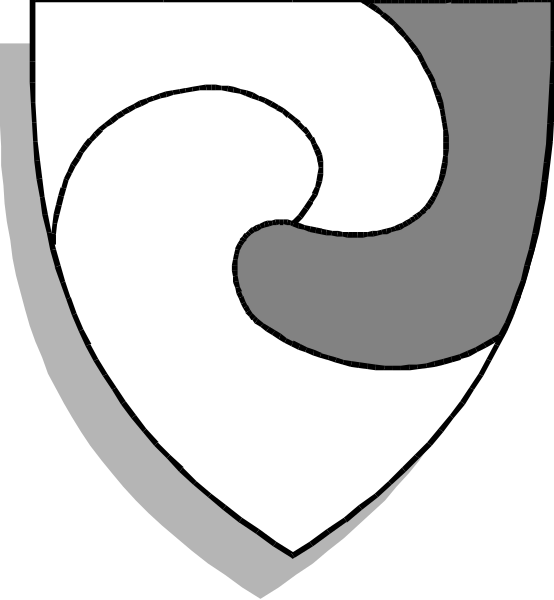 The image shows a shield with two curved lines forming an emblem on it; there is no text present within this clip-art illustration.