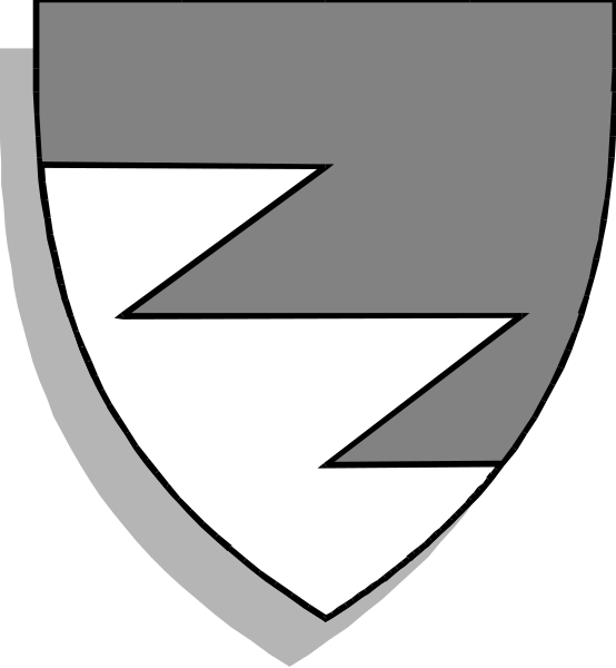 The image shows a shield with two diagonal stripes of different shades within it; to its right is an arrow pointing upwards towards another similar but smaller shield that has only one vertical strip in white coloring, and both appear against a plain background without any additional context or setting provided by the clip-art.
