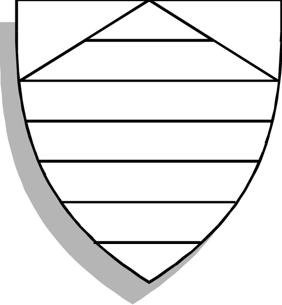 The logo features a shield with three horizontal stripes on top of it against a white background.