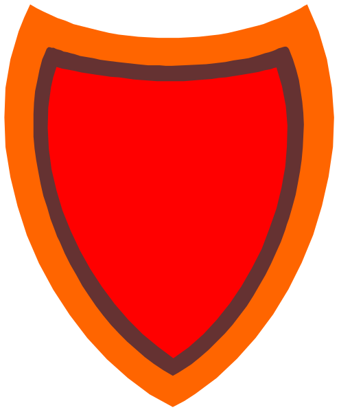 The image shows a shield with an orange border on top of it.