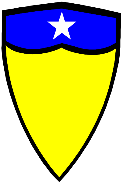 The image shows a shield with an emblem of a star on it inside what appears to be a yellow border against a black background in one corner.