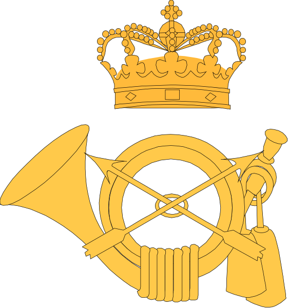 The image shows a coat of arms with various symbols including crowns, swords crossed over each other, an anchor, cannons, and what appears to be military insignia on either side; it is in black-and-white except for gold accents highlighting certain elements like the crown.