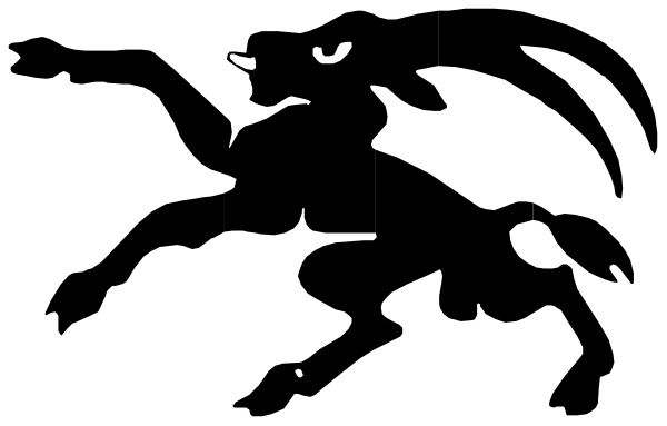 The image shows a black square with two white circles on it against an orange background.