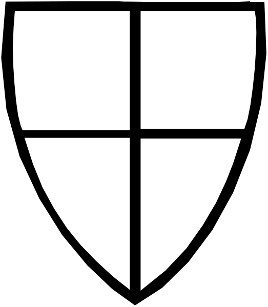 The image shows a shield with four quadrants against a black background.