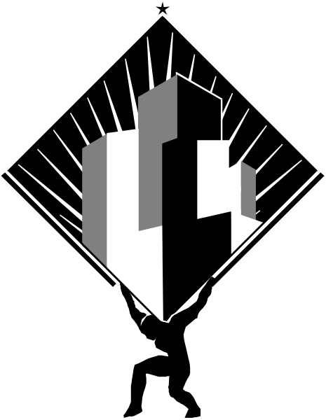 The image shows a black and white pixelated graphic of an abstract design that resembles a stylized castle with multiple towers on top against a dark background.