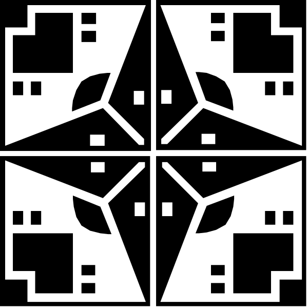The black and white image shows a symmetrical pattern with geometric shapes resembling stars at its center surrounded by smaller patterns that create an intricate design reminiscent of traditional tribal motifs often found in indigenous cultures' artwork, possibly representing a stylized flower or sunburst effect.