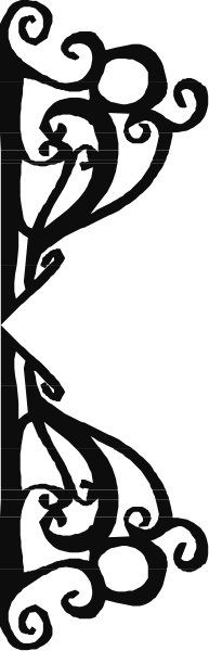 The image shows a black and white pattern with decorative elements resembling scrollwork on either side of what appears to be an open book in the center.