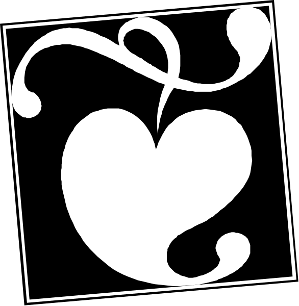 The images show a black and white heart symbol with swirls around it on two separate backgrounds: one is plain black and the other has a patterned border in shades of gray.