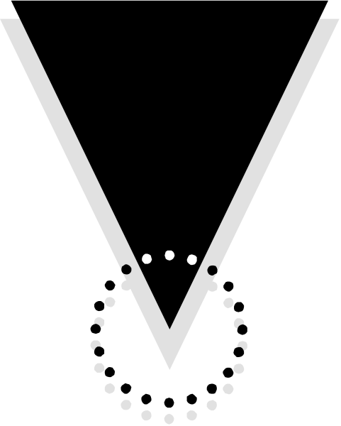 The image shows a black and white logo with stylized text that reads "V".