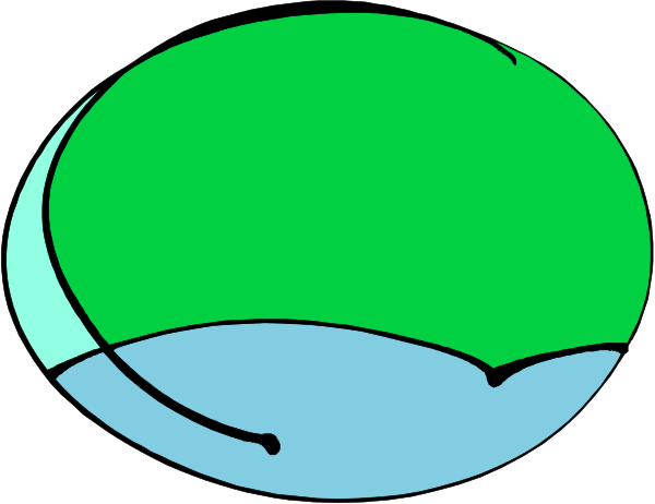 The image shows a stylized representation of an abstract shape with two distinct areas: green on top half and blue at bottom; it is set against white background.