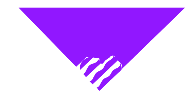 The image shows a purple triangle with an abstract design inside it on top of what appears to be a gray background.