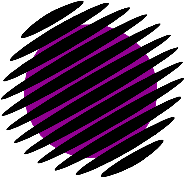 The image shows a black circle with purple stripes inside it against a white background.