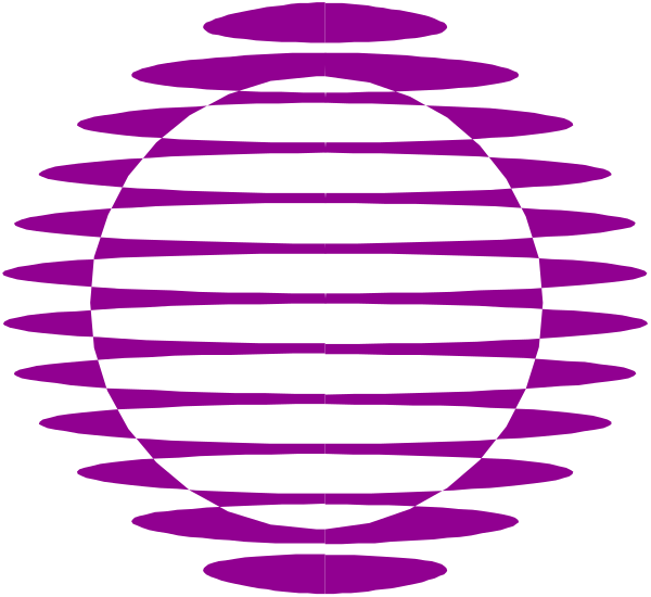 The image shows a purple circle with concentric rings inside it against a black background on the left side of an abstract design that resembles sound waves emanating from the center towards both ends in shades of gray and white, suggesting motion or vibration.