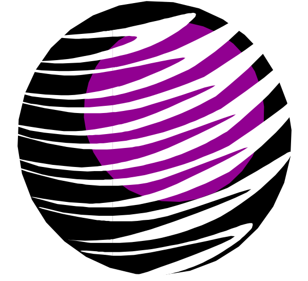 The image shows a purple circle with white swirls around it against a black background on what appears to be an abstract design resembling waves in motion.