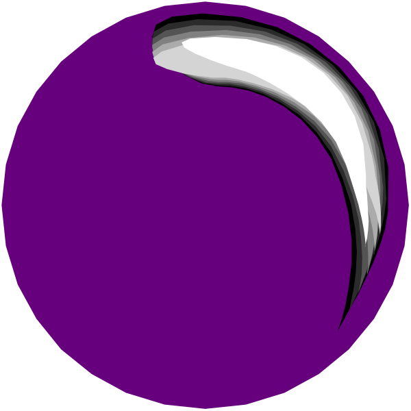 The image shows a purple circle with two white lines curving around it from opposite directions to form an oval shape resembling eyes on either side of what appears to be a face-like pattern in between, all set against a black background.