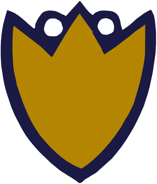 The image shows a stylized shield with an emblem on it that appears to be a crown inside of another circle; there is no text present in this clip-art illustration.