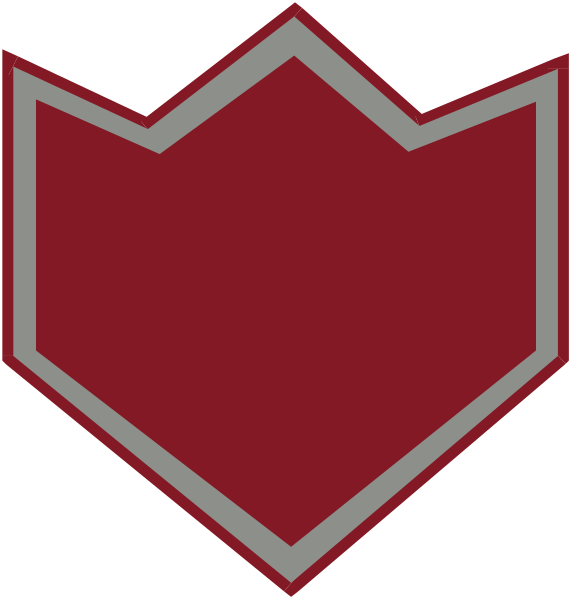 The image shows a red shield with white trim on its left side against an unseen background.