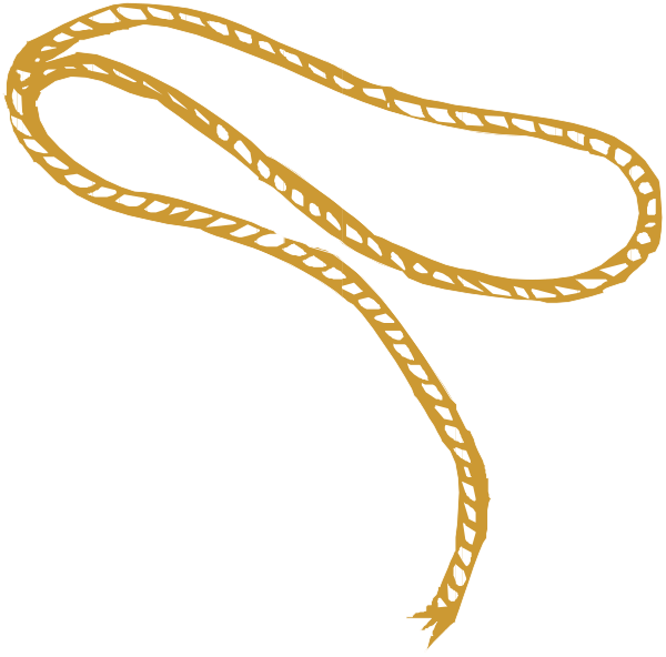 The black and white illustration shows a rope with two loops at each end forming an "S" shape against a dark background.