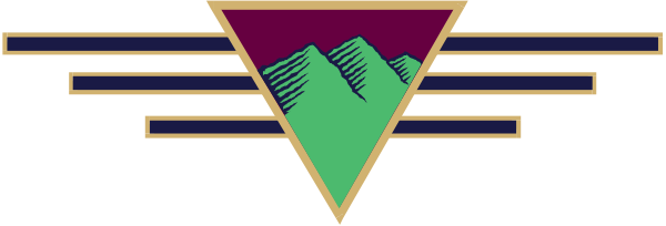 The image shows a logo with geometric shapes resembling an abstract mountain range on top of what appears to be two horizontal lines forming a base; there is no text present in this clip-art representation.