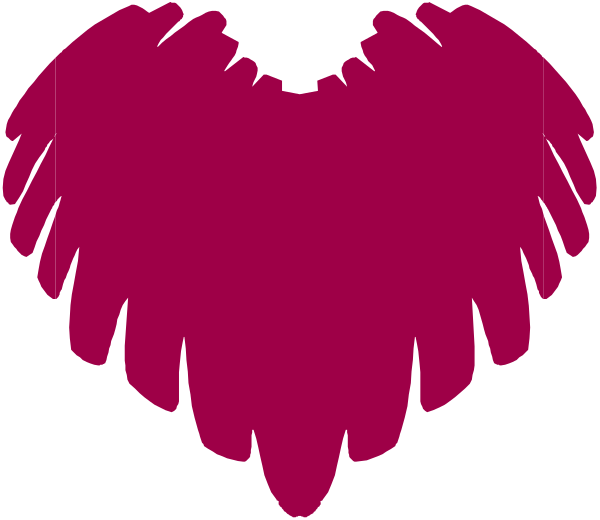 The image shows a pink heart with two wings on either side of it against a black background.