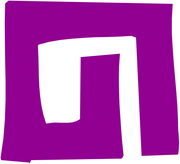 The image shows a purple abstract design with geometric shapes that resemble an 'm' shape within another larger 'M'.