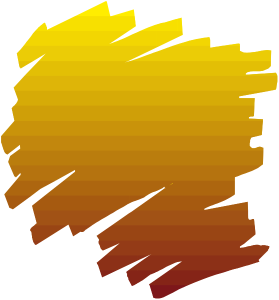 The image shows a simple graphic with two abstract shapes resembling leaves on either side of what appears to be an orange background that could represent fire or sunset.