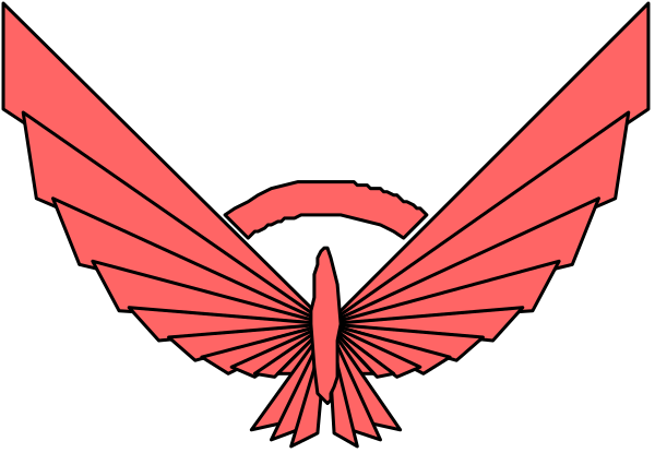 The image shows a stylized graphic of an eagle with wings spread wide against a red background; there is also what appears to be a compass rose at its feet in white coloring.