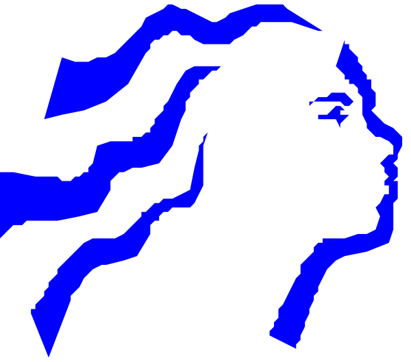 The image shows a black silhouette of an animal with long hair against a blue background on what appears to be a digital display screen.