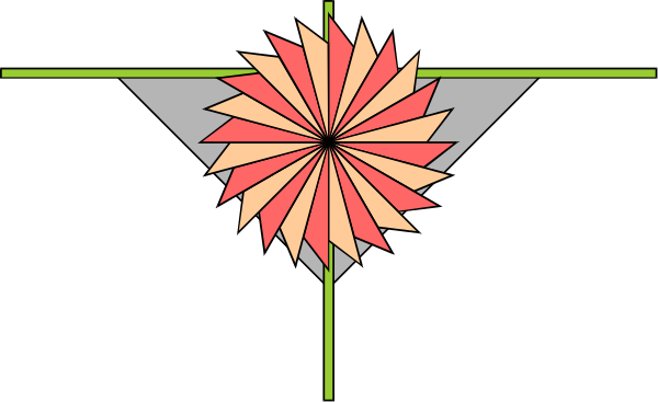 The image shows a simple geometric shape resembling an abstract flower with six petals against a dark background on what appears to be a computer screen displaying coordinates in green text at various points around it.