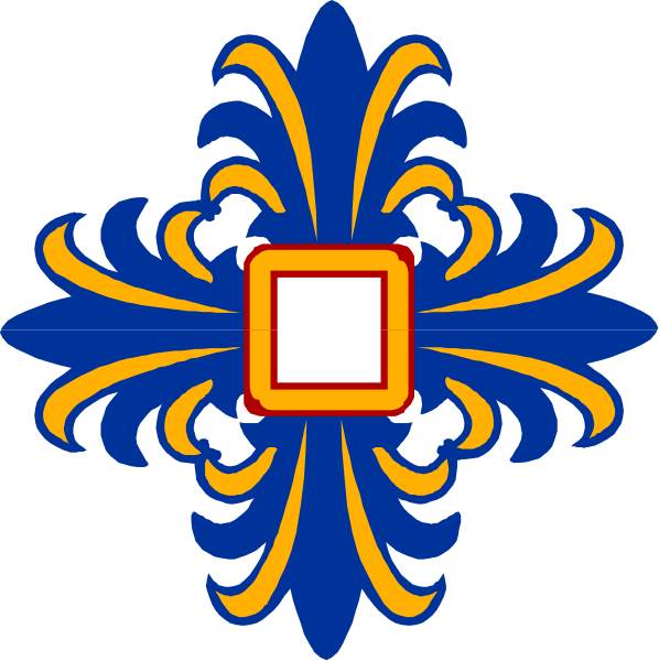 The image shows a stylized blue flower with intricate designs on its petals against a black background.