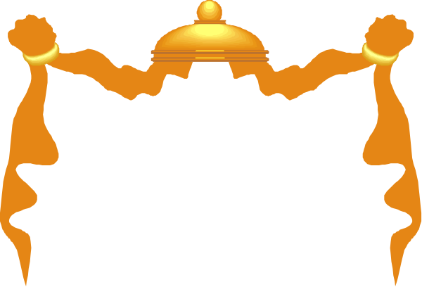 The image shows a black silhouette of two figures standing on either side with their arms outstretched as if embracing something in between them; there is no background detail provided to give context about location or time period, and it's not clear what object might be at the center due to its lack of definition.