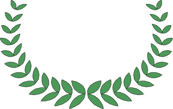 The image shows a black background with two green laurel wreaths on either side of it forming an archway shape at top center; there is no text present in this clip-art graphic.