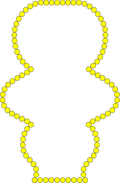 The image shows a black silhouette of an adult figure with dots for eyes against a dark background.