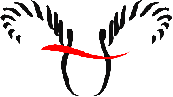 The image shows a black silhouette of an eagle with its wings spread against a white background on top left corner; below it is red ribbon tied in bow shape across center bottom part of picture.