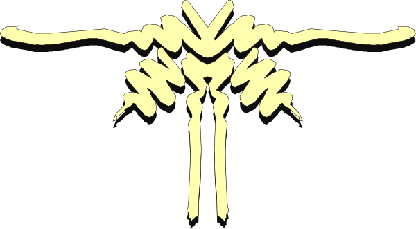 The black and white silhouette of a tree with multiple branches against an empty background.