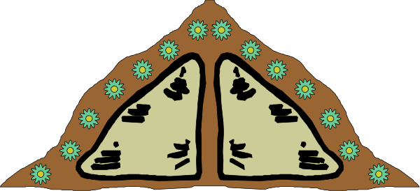 The image shows a cartoon of two mountains with sunflowers on top against an outdoor background that resembles nature at dusk.