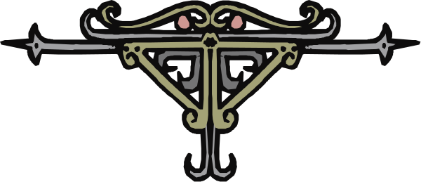 The image shows a black and white illustration of an emblem with intricate designs featuring what appears to be stylized lettering and possibly some sort of shield-like element at its center.