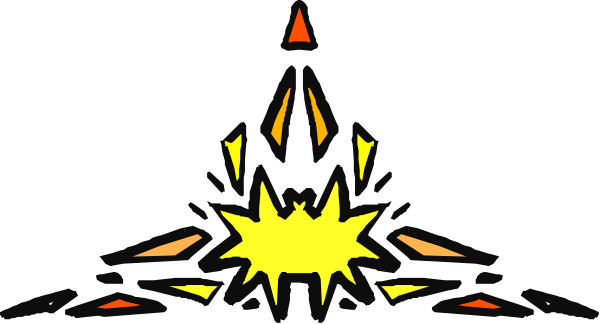 The image shows a stylized graphic of an explosion with bright orange flames against a dark background; there is no text present in this clip-art illustration.